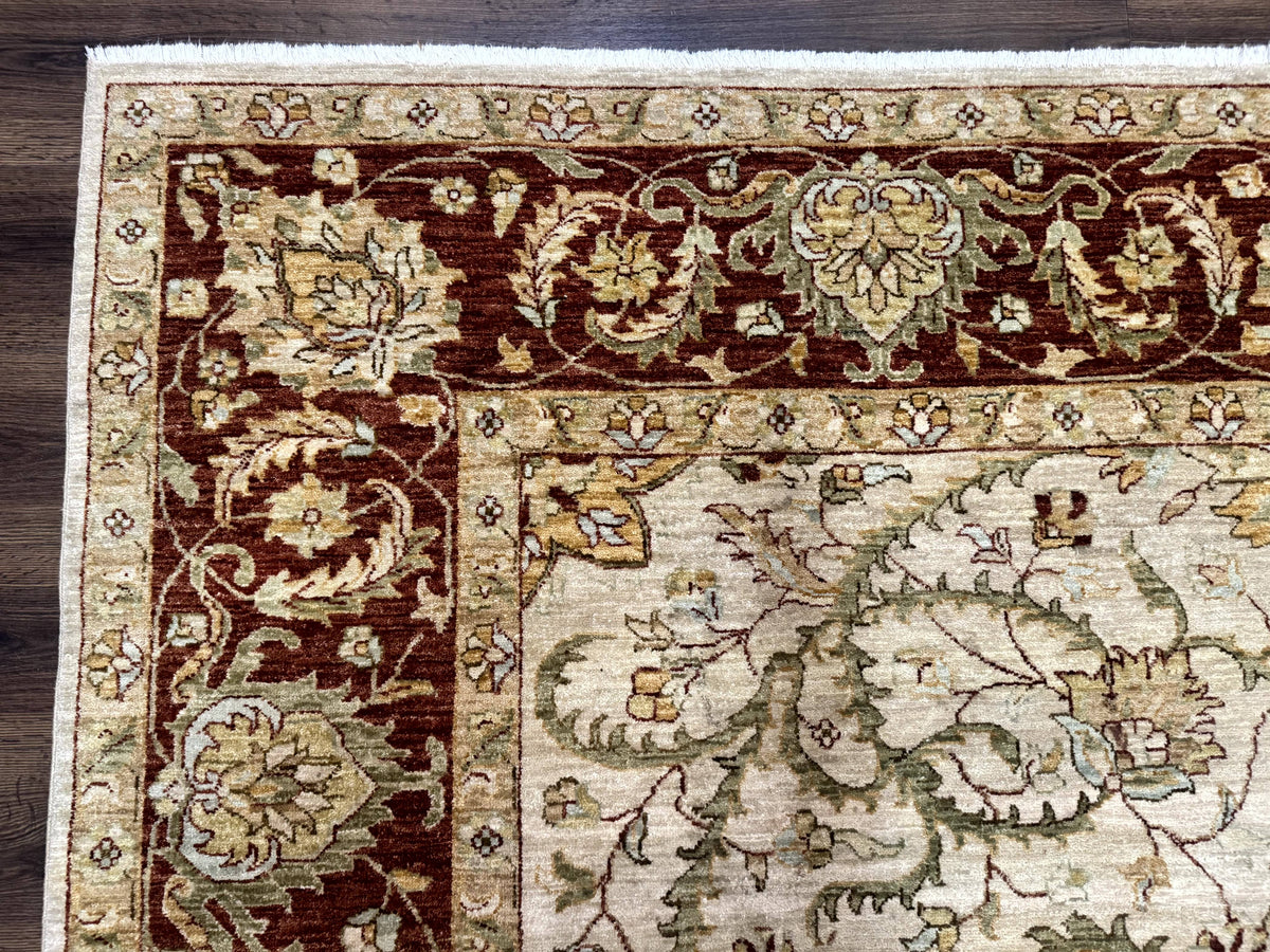 Pakistani Rug 9x12, Floral Allover Peshawar Carpet, Chobi, Beige and Rust Red, Traditional - Jewel Rugs, view 7
