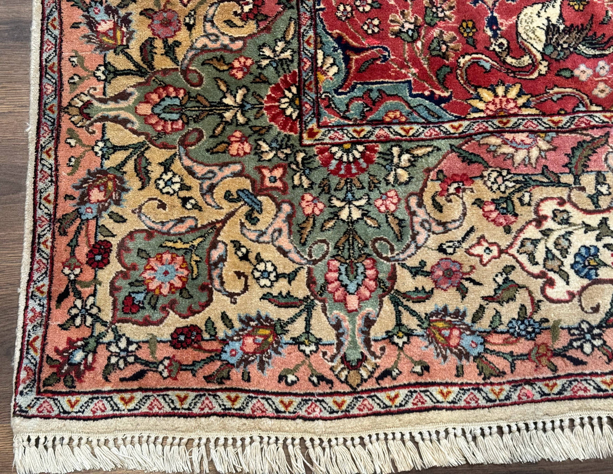 Antique Tabriz Persian Rug 7x10, Red Cream Tan, Unique Design, Fine 270 KPSI, Birds, Floral - Jewel Rugs, view 8