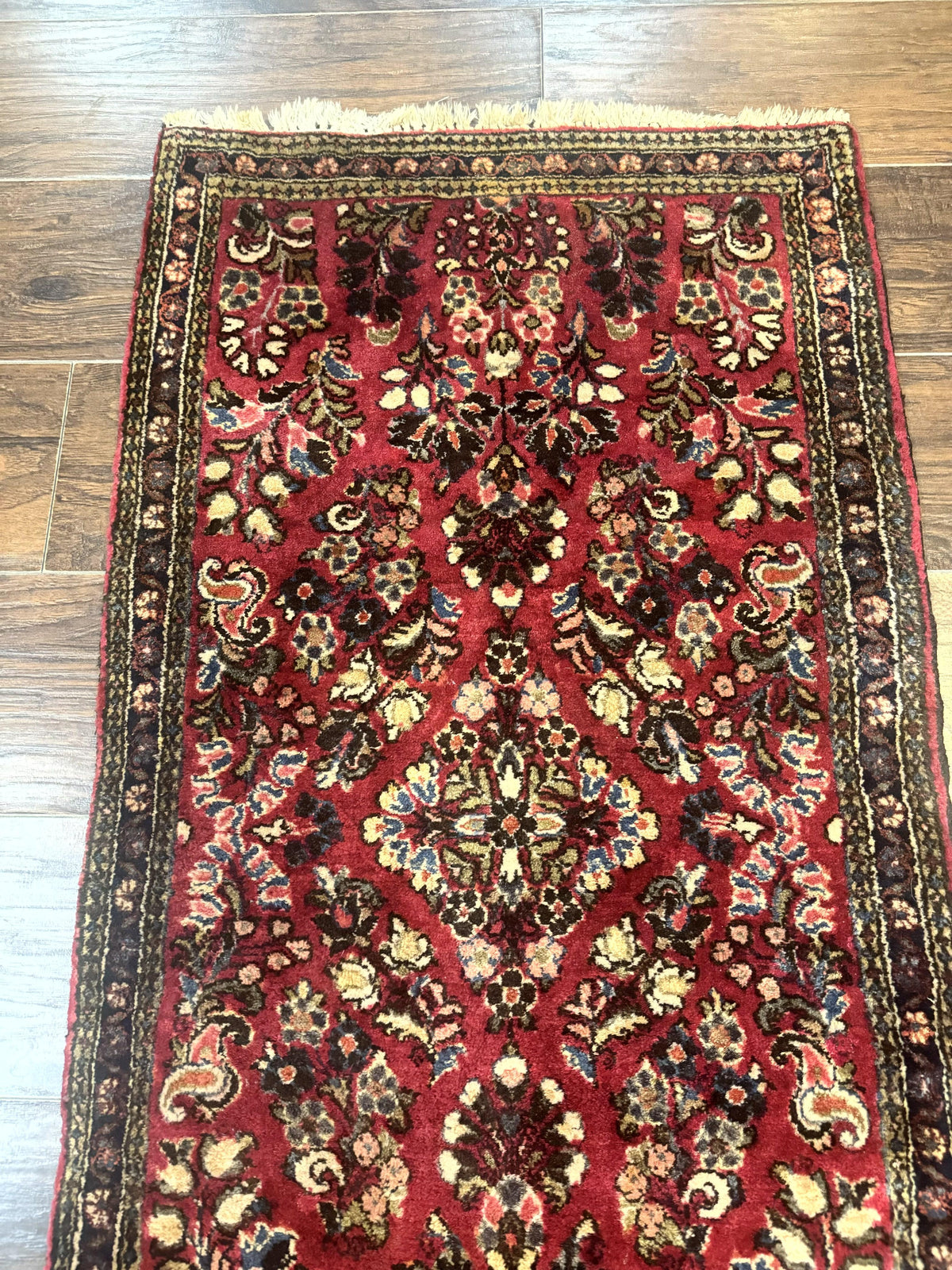 Small Persian Sarouk Rug 2x4, Floral, Red Hand Knotted Wool Traditional Oriental Carpet, Antique Persian Rug 2 x 4 - Jewel Rugs, view 7
