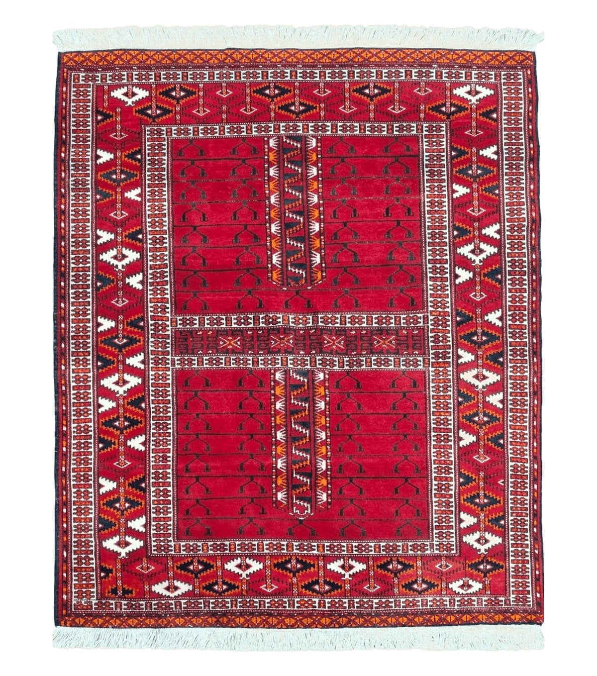 Antique Persian Turkoman Rug 4x5, Hatchli Tekkeh Ersari Red Tribal Rug, Handmade Wool Oriental Carpet, Four Seasons Rug - Jewel Rugs
