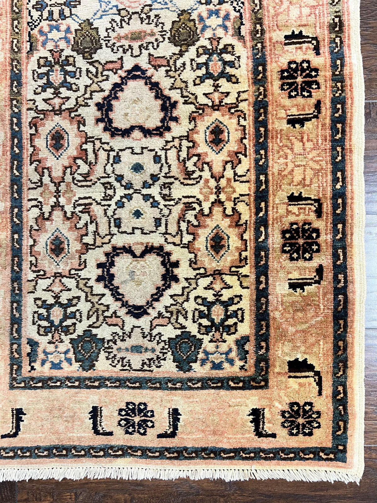Romanian Runner Rug 2.6 x 12.9, Wool Handmade Hand Knotted Skinny Runner for Hallway, Floral Allover, Vintage Tan Runner - Jewel Rugs, view 9