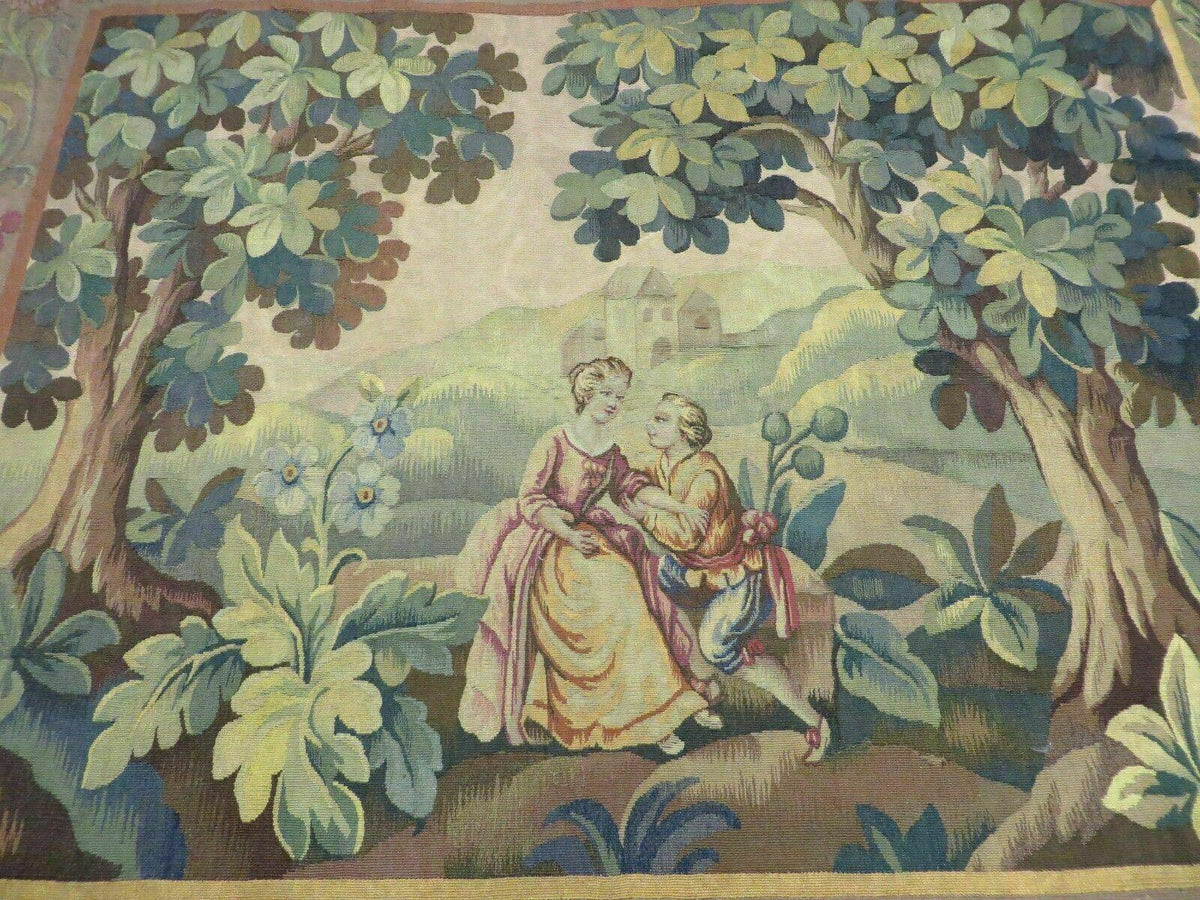 Antique French Tapestry 5x6 French Handmade Aubusson Nature One Of A Kind Rare - Jewel Rugs, view 12