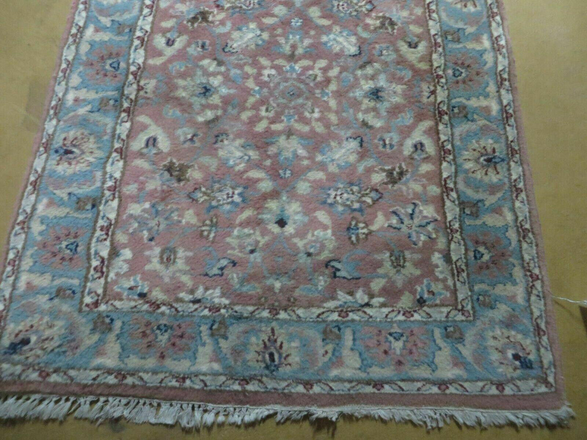 Indo Persian Runner Rug 2.8 x 12, Wool Hand Knotted, Pink and Light Blue - Jewel Rugs, view 9