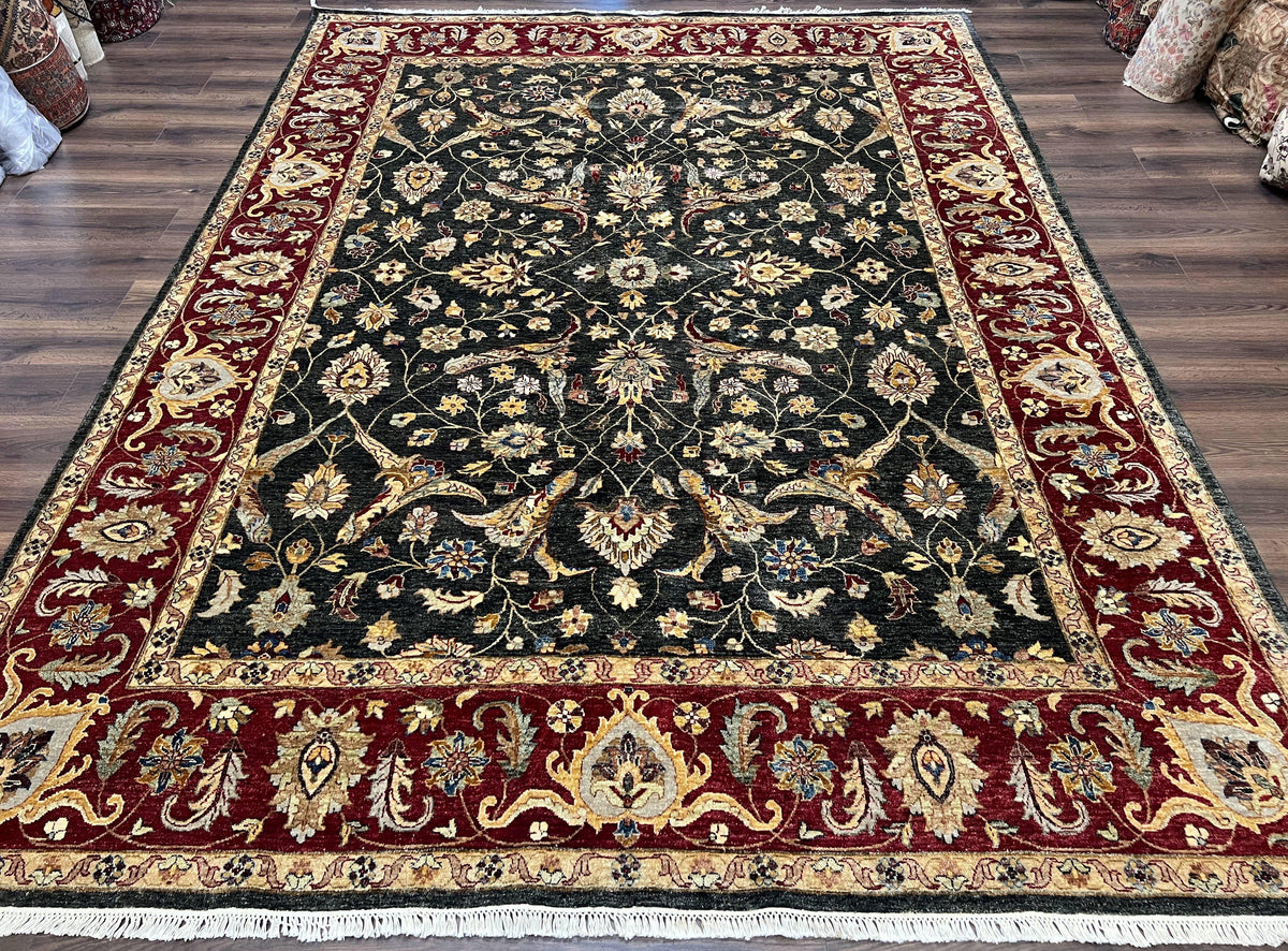 Pak Persian Mahal Rug 9x12, Allover Floral Pakistani Oriental Carpet 9 x 12, Wool Hand Knotted Area Rug, Dark Slate Gray-Black and Maroon - Jewel Rugs, view 2