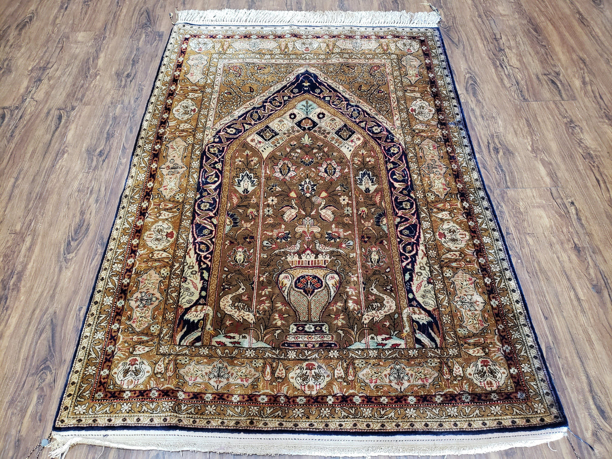 Semi Antique Persian Qum Silk Prayer Rug, Silk, Hand-Knotted, 3'6" x 5' - Jewel Rugs, view 2