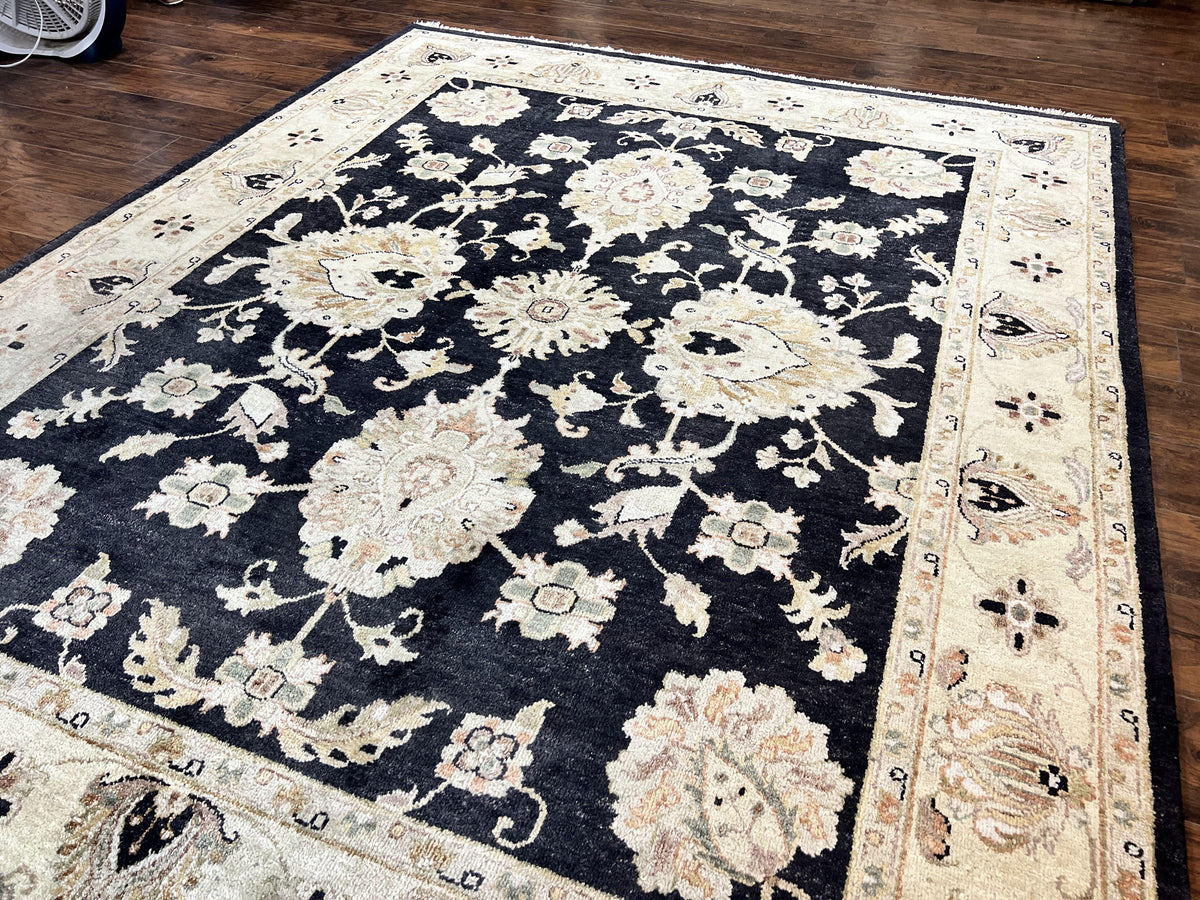Indo Mahal Rug 8x10, Black and Beige, Vintage Rug 8 x 10 ft, Floral, Handmade Wool Carpet - Jewel Rugs, view 3