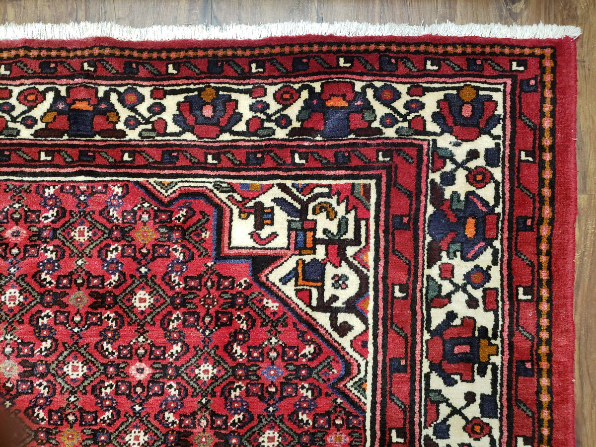 Vintage Persian Hamedan Rug 7x10, Angelas Mahi Pattern, Red, Wool, Hand-Knotted - Jewel Rugs, view 8