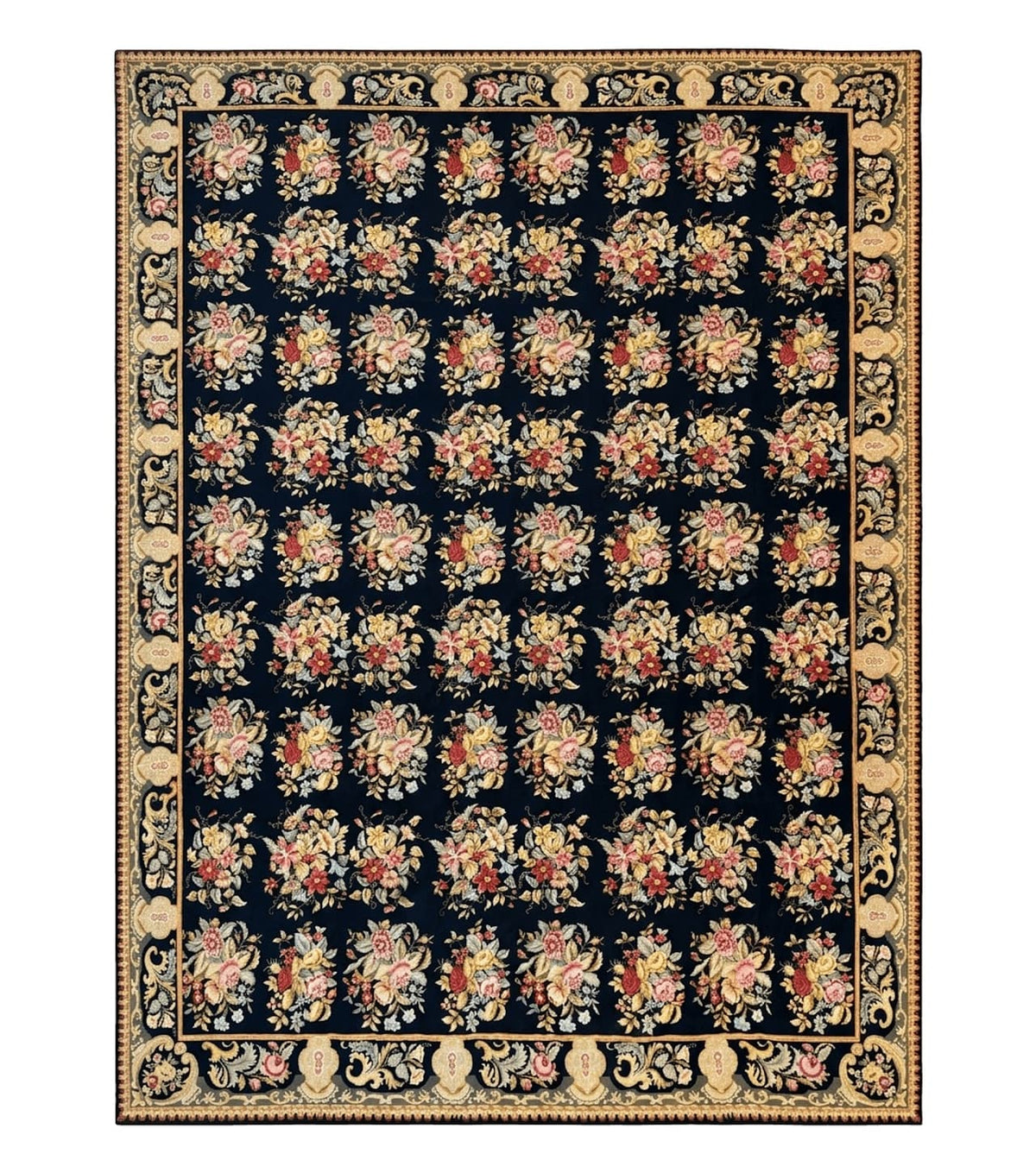 Palace Size Needlepoint Rug 12x16, Black and Colorful, Floral Panel, Handmade Oversized Wool Needlepoint Carpet, Rare - Jewel Rugs