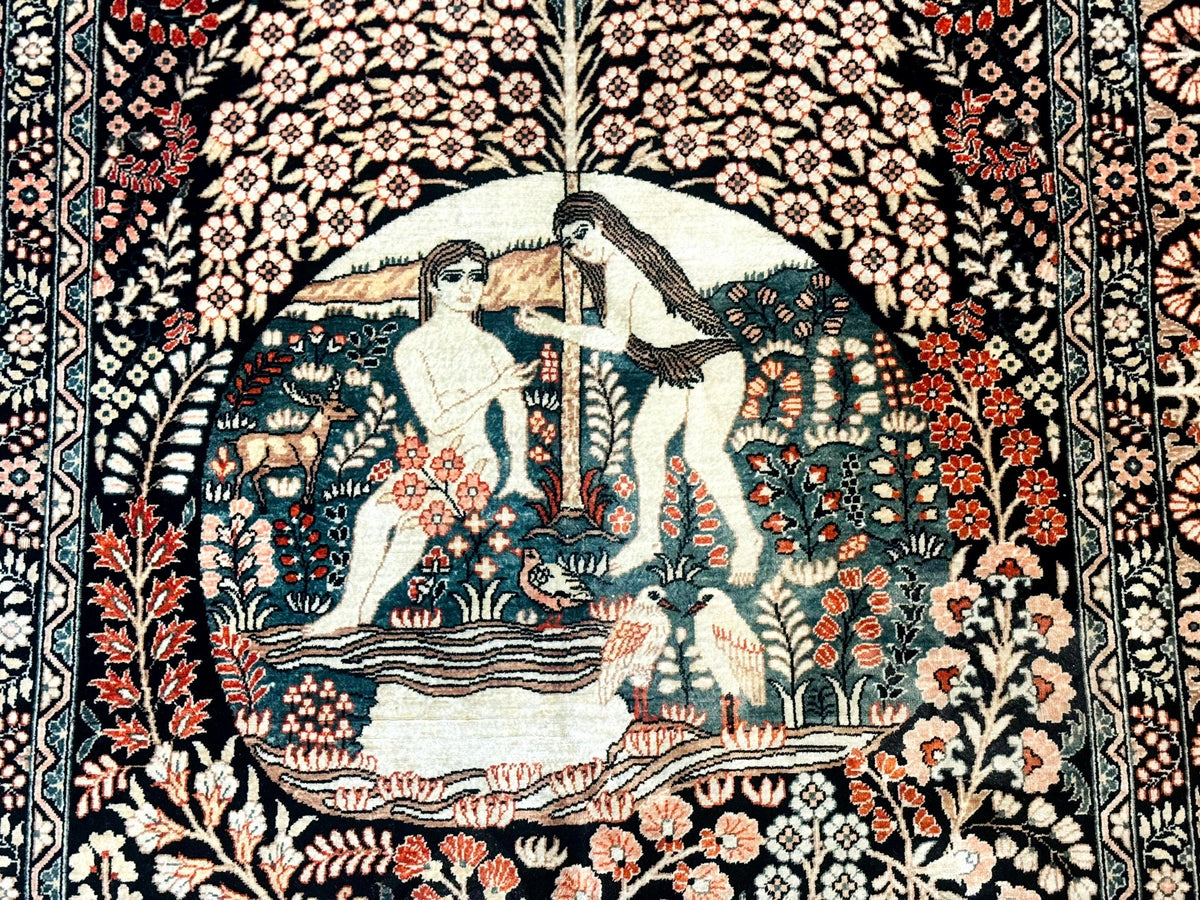Stunning Sino Persian Pictorial Rug 2.7 x 4, Garden of Eden Adam & Eve Tree of Life Design, Extremely Fine 580 KPSI, Masterpiece - Jewel Rugs, view 9