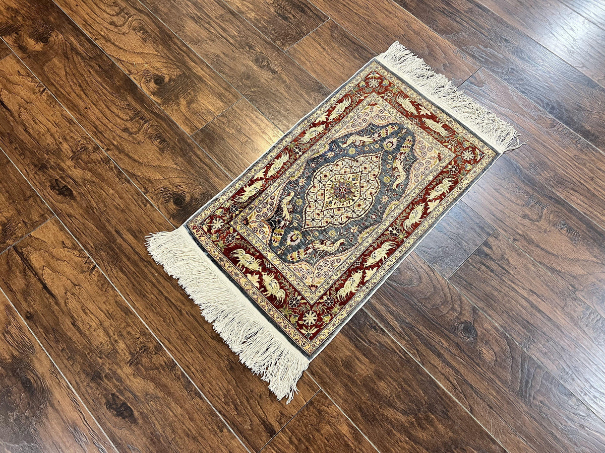 Silk Turkish Hereke Rug 2x3, Peacocks Birds, Signature from Master Weaver, Super Finely Hand Knotted 550 KPSI, Animal Pictorials - Jewel Rugs, view 3