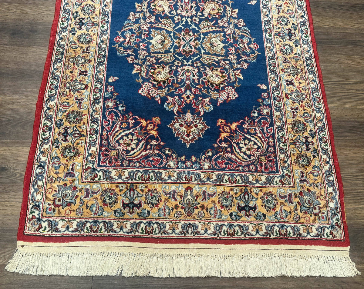 Blue Persian Qum Rug 3.6 x 5, Floral Medallion, Fine 310 KPSI - Jewel Rugs, view 5