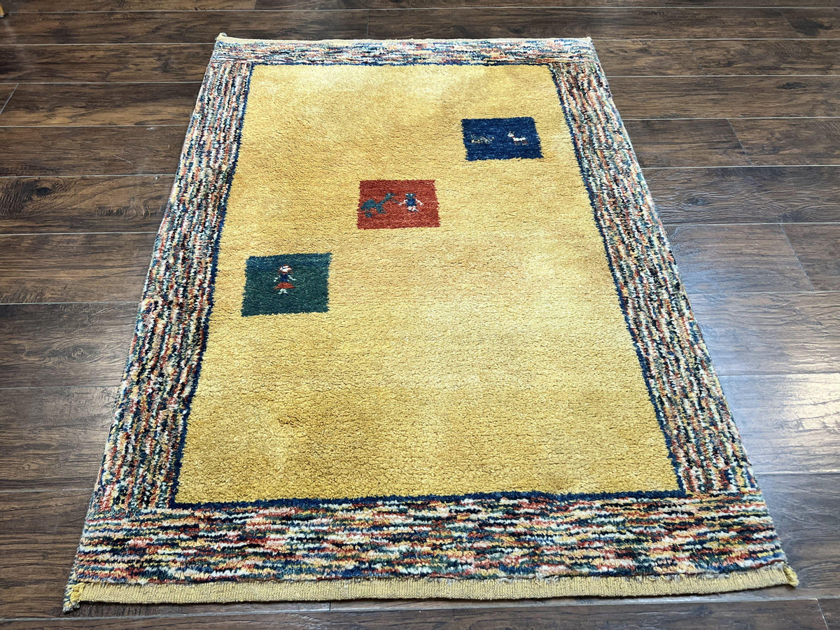 Indo Gabbeh Rug 3.7 x 5, Tribal Rug, Boho Rug, Wool Handmade Carpet - Jewel Rugs, view 2