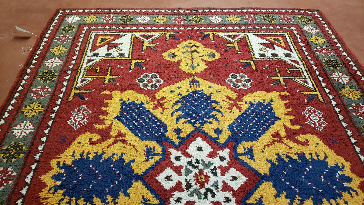 Colorful Moroccan Heriz Rug 6x9, Large Central Medallion, Red Yellow Blue - Jewel Rugs, view 4