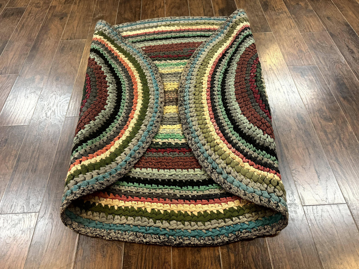 Antique American Braided Rug 5x7, Oval Multicolor Handmade Wool Braided Carpet - Jewel Rugs, view 12
