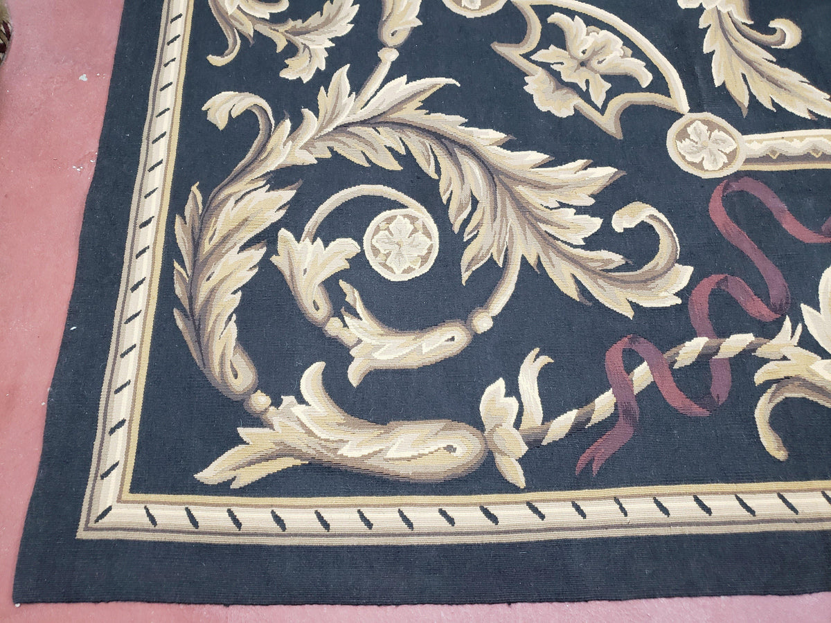 Black and Tan Aubusson Rug, 10 x 14 Aubusson Carpet, New Aubusson Rug, Elegant, Wool, Handmade Area Rug, Flatweave Rug, Large Aubusson Rug - Jewel Rugs, view 8