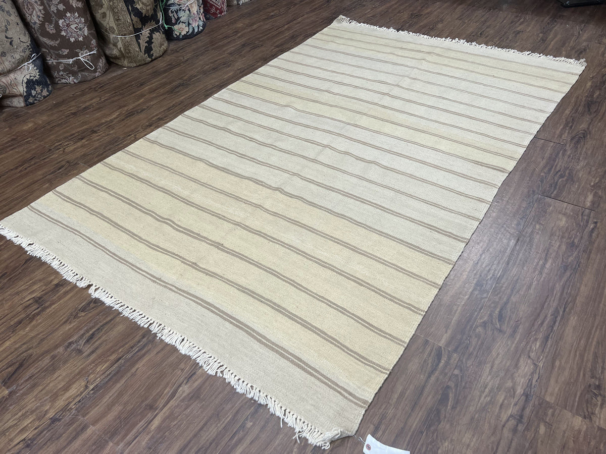 New Turkish Kilim Rug 5x8 Flatweave Carpet, Bohemian Rug, Contemporary Rug, Hand Woven, Wool Area Rug, Gray and Taupe, Striped Pattern - Jewel Rugs, view 3