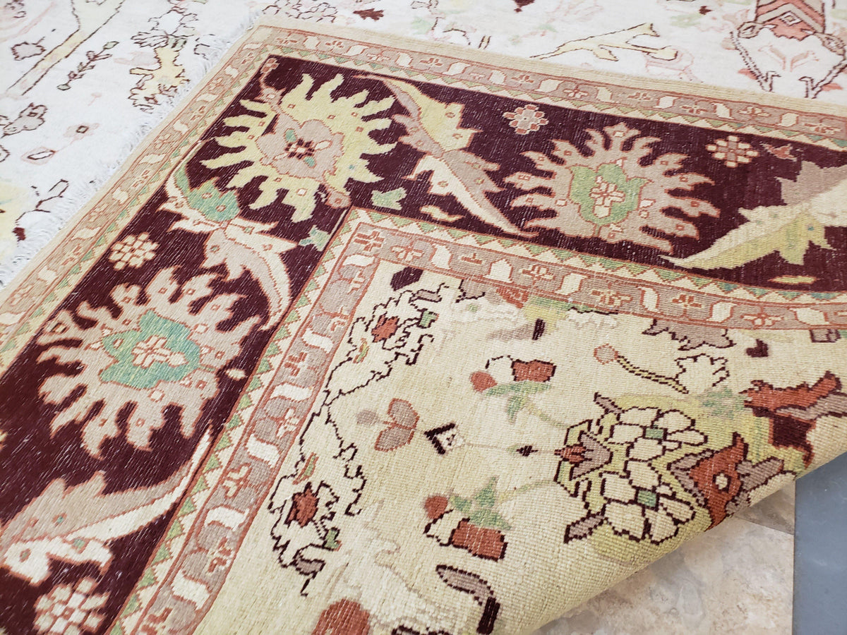 Beige and Maroon Peshawar Rug 10x15, Large Oushak Carpet, Pakistani Rug, Handmade Area Rug, Hand Knotted Rug, Living Room Rug, Nice Wool Rug - Jewel Rugs, view 11