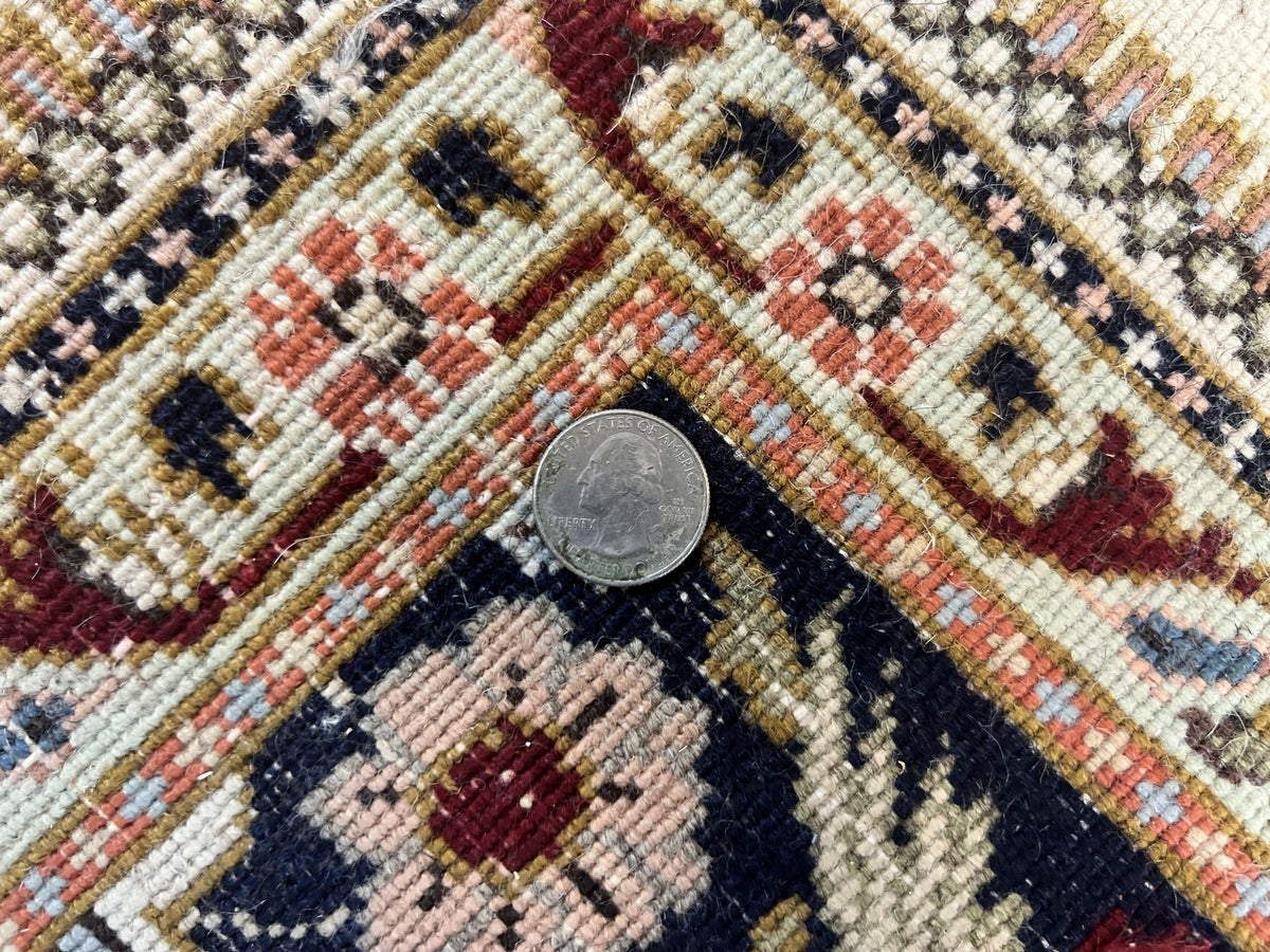 Persian Tabriz Rug 10x13, Wool Hand Knotted Vintage Carpet, Salmon Red & Ivory, Semi Open Field, Birds & Animal Motifs, Large Rug - Jewel Rugs, view 10