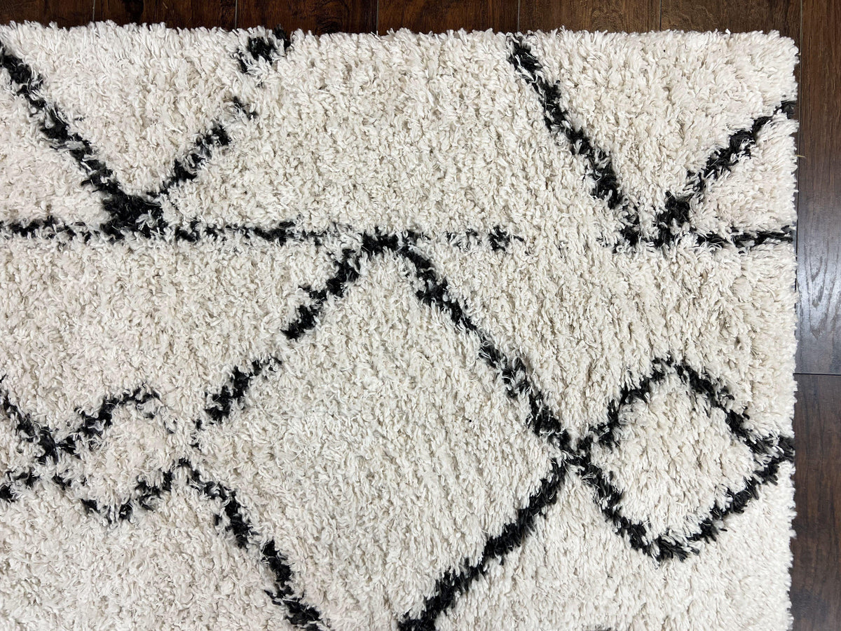 Modern Shag Rug 5x7, Ivory and Black Area Rug 5 x 7 ft - Jewel Rugs, view 8