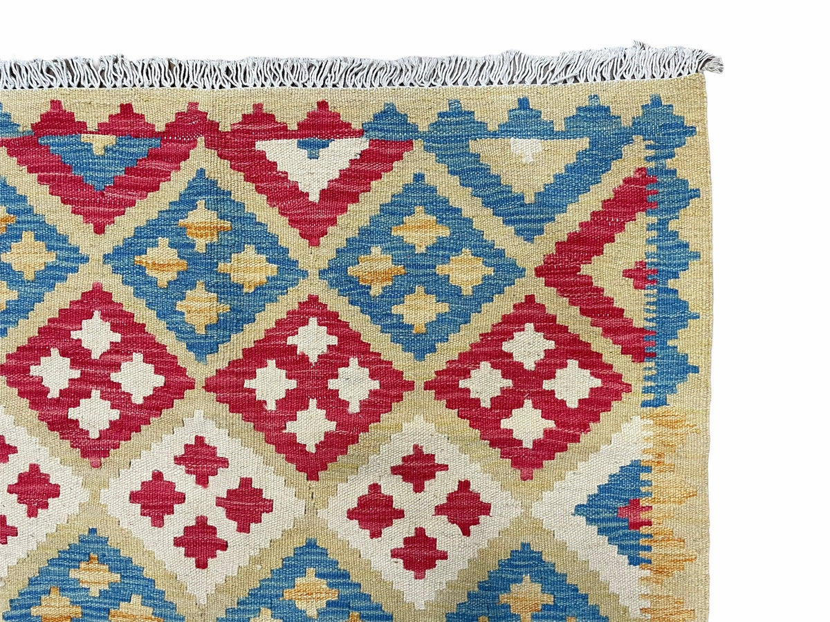 3x5 Kilim Rug Multicolor Tribal Kilim Rug 3 x 5 Tan Light Blue Red Beige New Turkish Anatolian Wool Kilim Flatweave Rug - Jewel Rugs, view 9