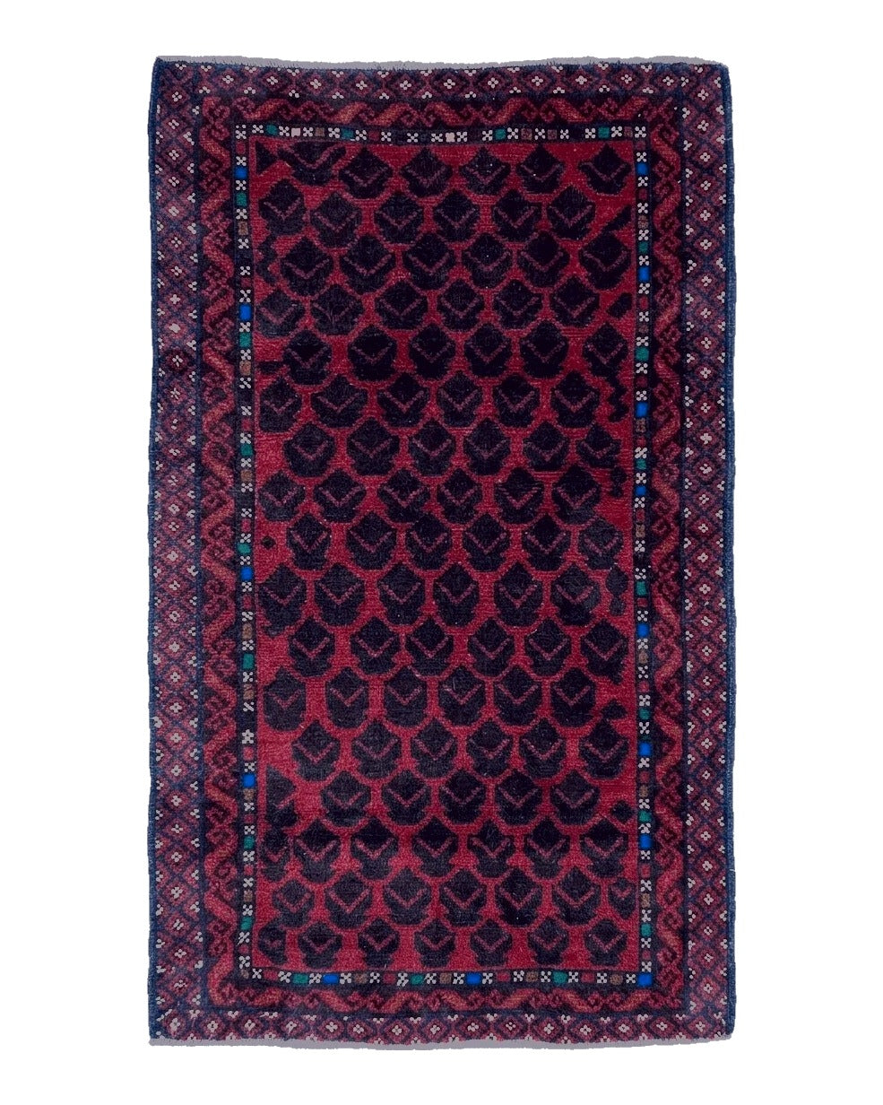 2' 8" X 4' 6" Vintage Handmade Tribal Wool Rug Balouchi Rug Afghan Rug Red Blue - Jewel Rugs