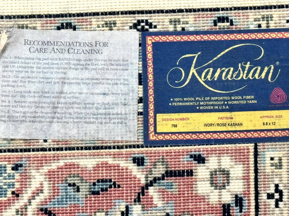 Karastan Rug 8.8 x 12, Ivory Rose Kashan #768, Wool Pile Karastan Carpet, Original 700 Series, Rare, Discontinued, Vintage - Jewel Rugs, view 10