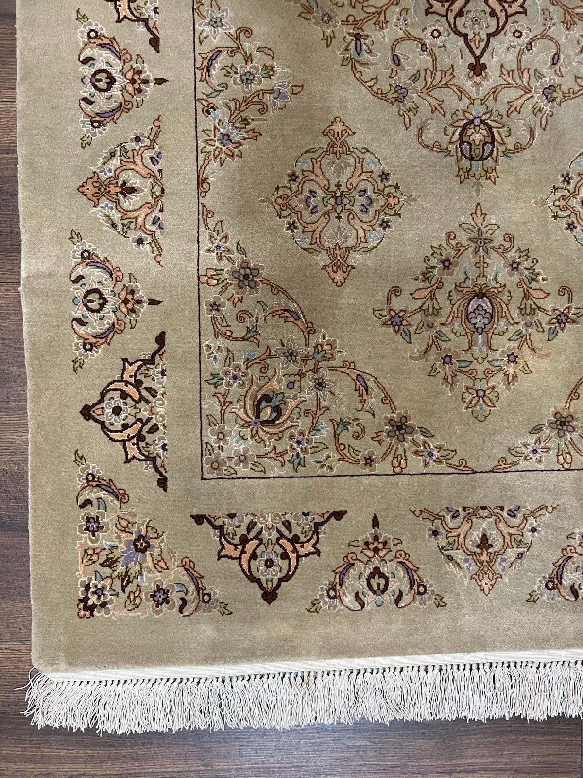 Very Fine Persian Isfahan Rug 3x5 ft with Signature, Kork Wool on Silk Foundation, Gray-Taupe Vintage Hand Knotted Oriental Carpet, 60 Raj 460 KPSI - Jewel Rugs, view 8