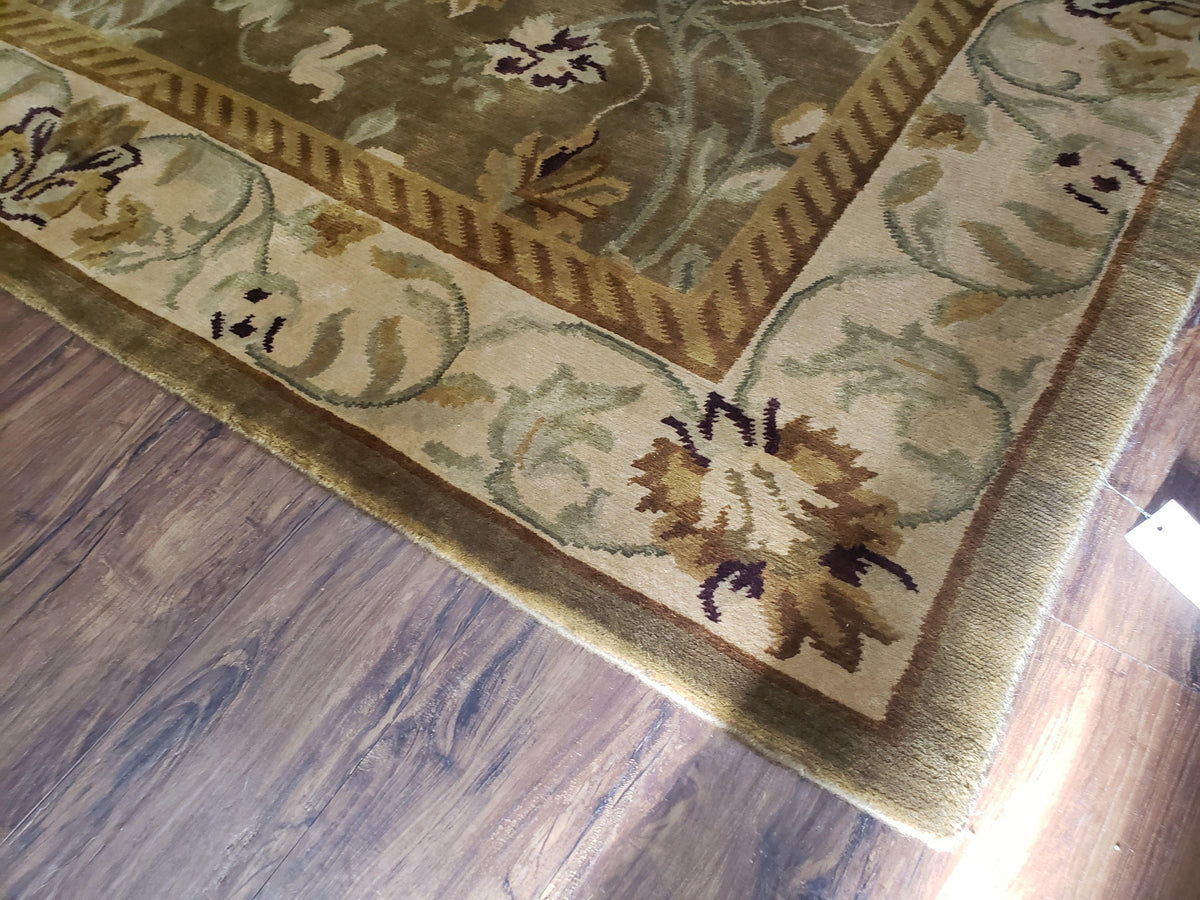 8x10 Tibetan Rug, Green & Beige Floral Rug, Large Handmade Wool Rug - Jewel Rugs, view 9
