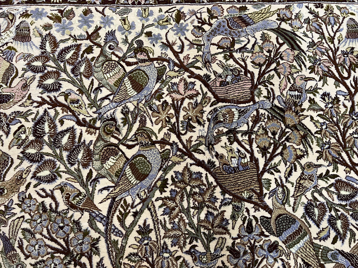 Persian Isfahan Rug 5x8 - Tree of Life, Animal Pictorials, Kork Wool & Silk - Jewel Rugs, view 4