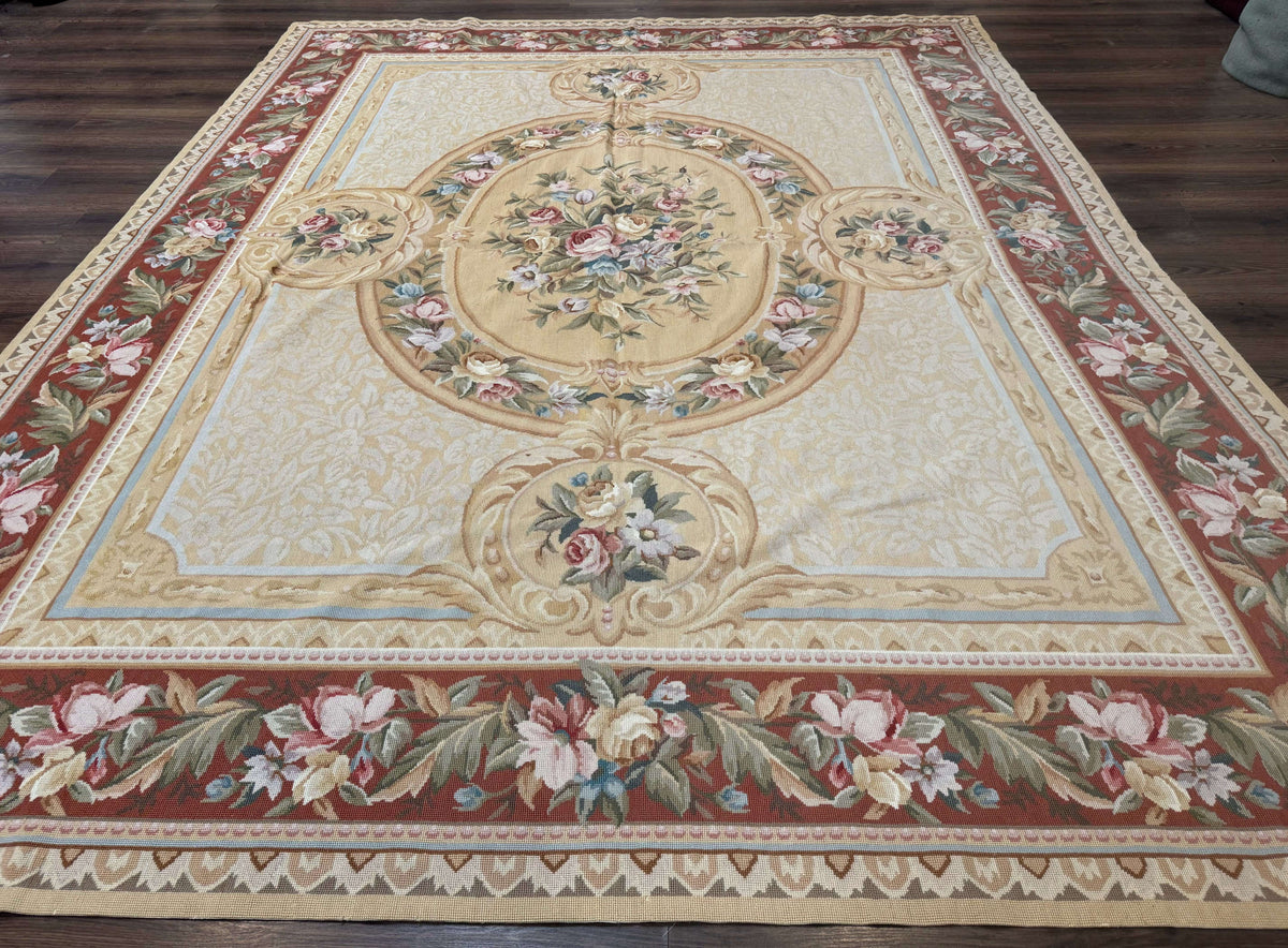 Needlepoint Rug 8x10, Aubusson Savonnerie European Carpet, Floral, Elegant - Jewel Rugs, view 2