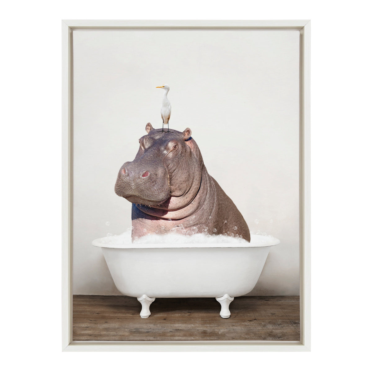 Sylvie Hippo and Bird in Rustic Bath Framed Canvas by Amy Peterson Art Studio