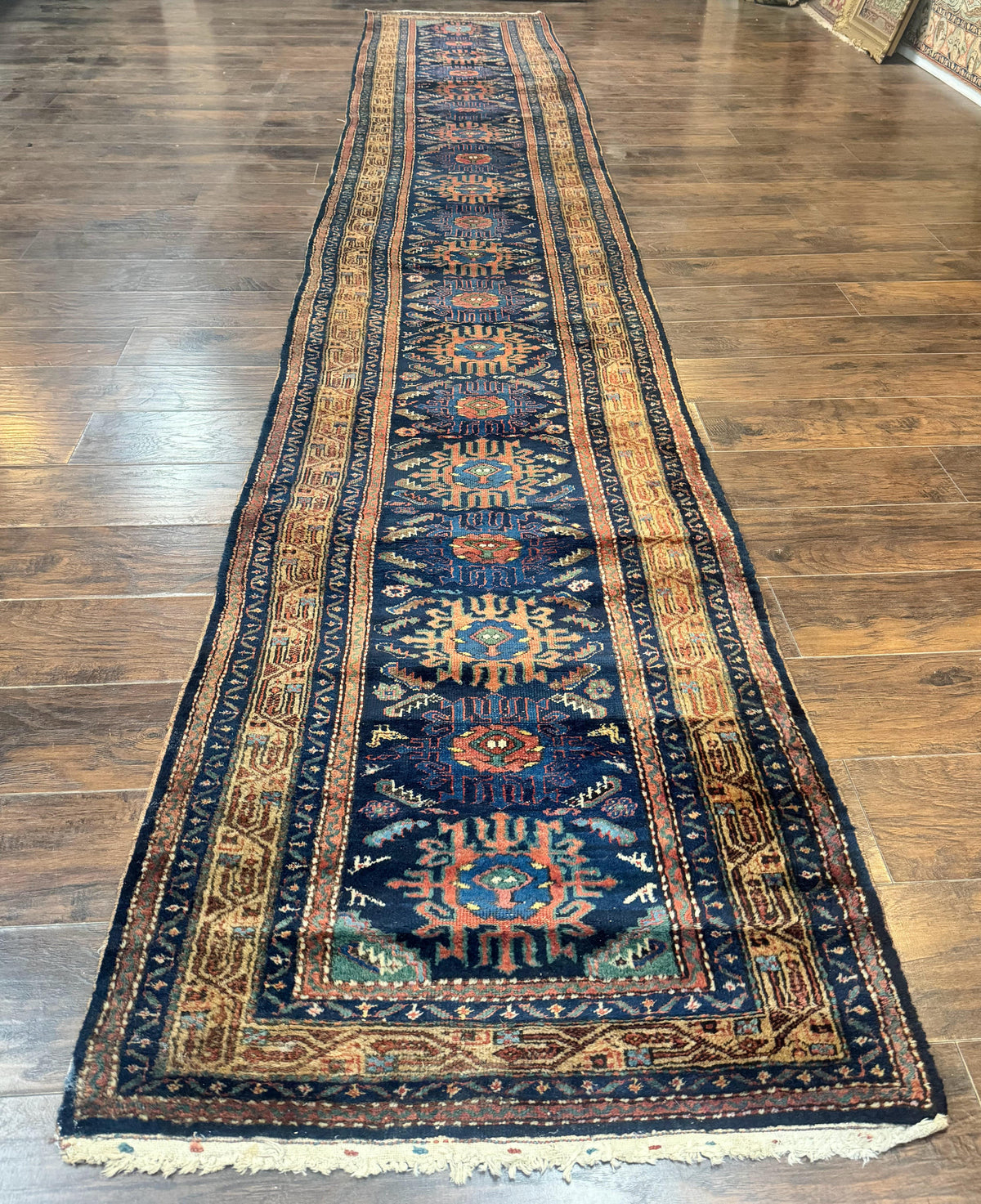 Antique Persian Sarab Runner 3x17, Blue Persian Runner Rug, Long Handmade Wool Carpet for Hallway, Rare, Tribal - Jewel Rugs