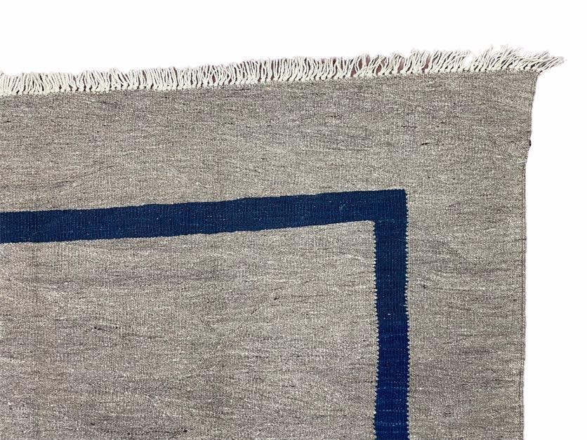 Geometric Turkish Kilim Rug 5' 7" x 7' 9", Flatweave Carpet, Minimal Design, Anatolian Carpet, Gray, Geometric, Dark Blue, Hand-Knotted, New - Jewel Rugs, view 9