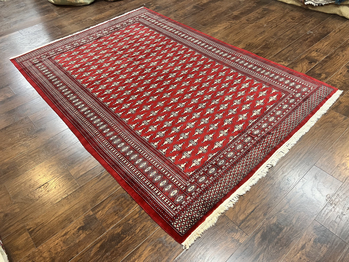 Pakistani Turkoman Bokhara Rug 6x9, Fine Wool Vintage Hand Knotted Handmade Yamud Oriental Carpet 6 x 9, Red Turkoman Rug, Tribal Rug - Jewel Rugs, view 12