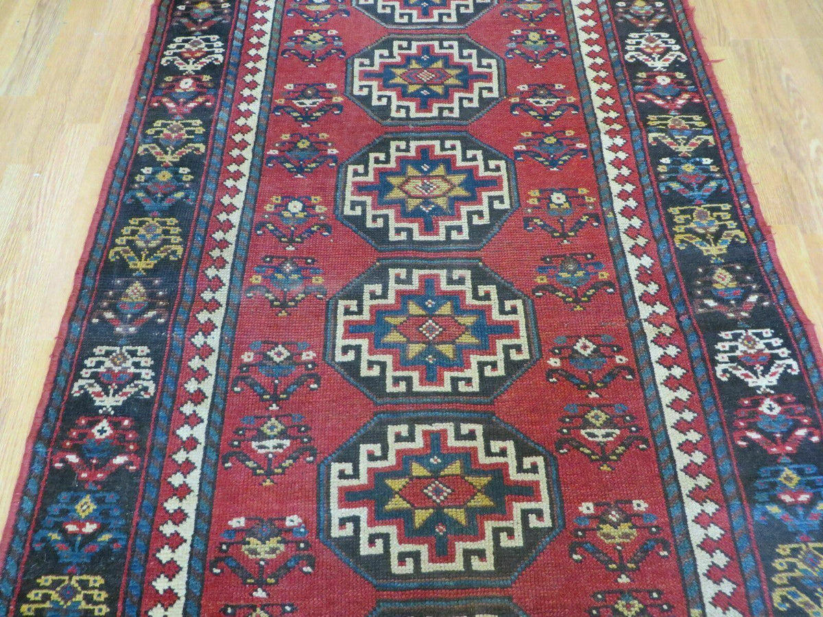 3' 3" X 10' Hand-Knotted Antique Handmade Caucasian Kazak Wool Runner Rug - Jewel Rugs, view 4