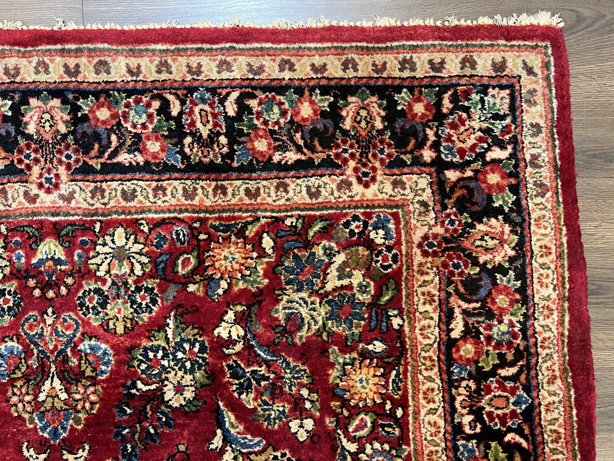 Persian Sarouk Rug 5x6, Hand Knotted Antique 1920s Sarouk, Red Navy Blue - Jewel Rugs, view 7