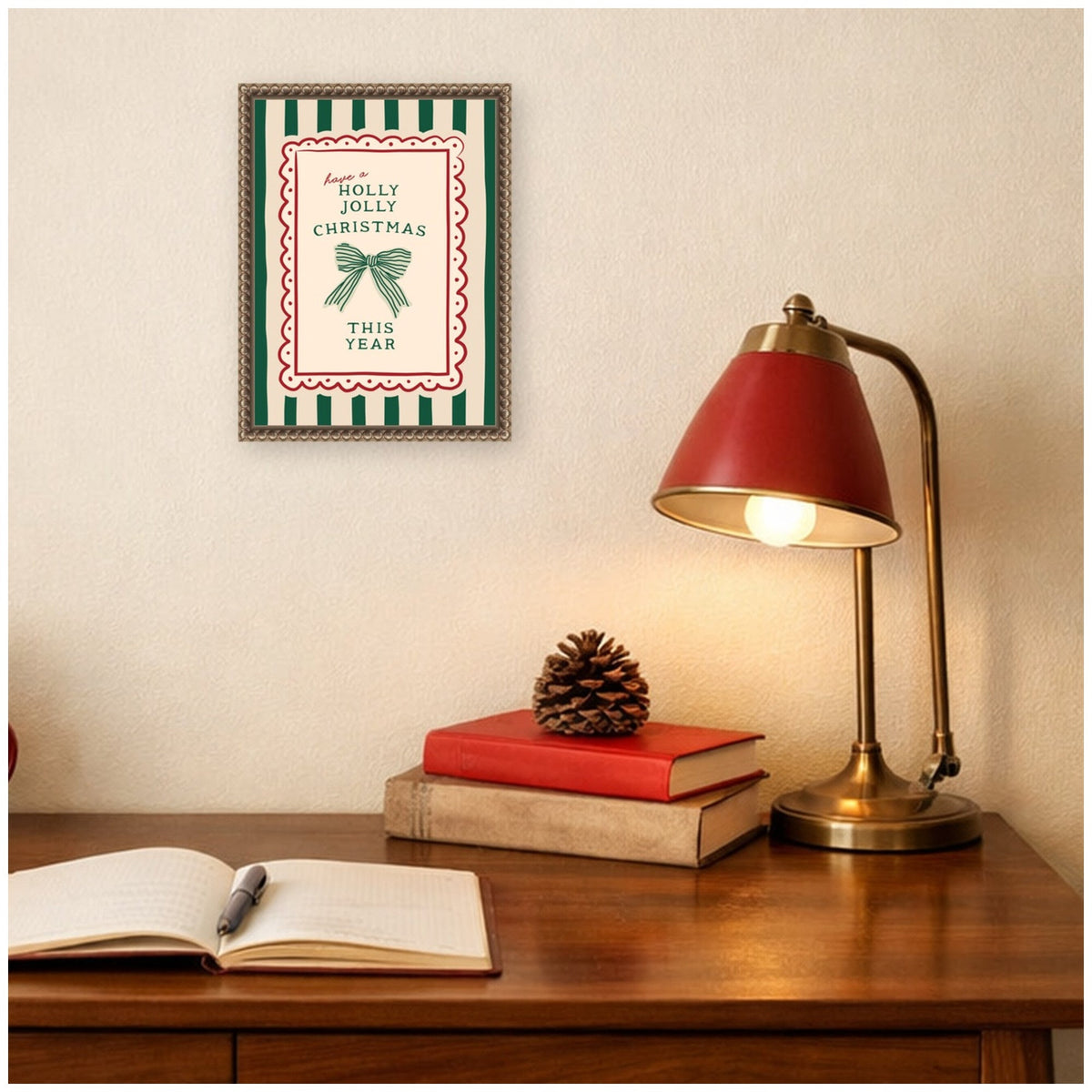 Retro Holly Jolly Christmas by Lucky Guava Framed Canvas Wall Art Print