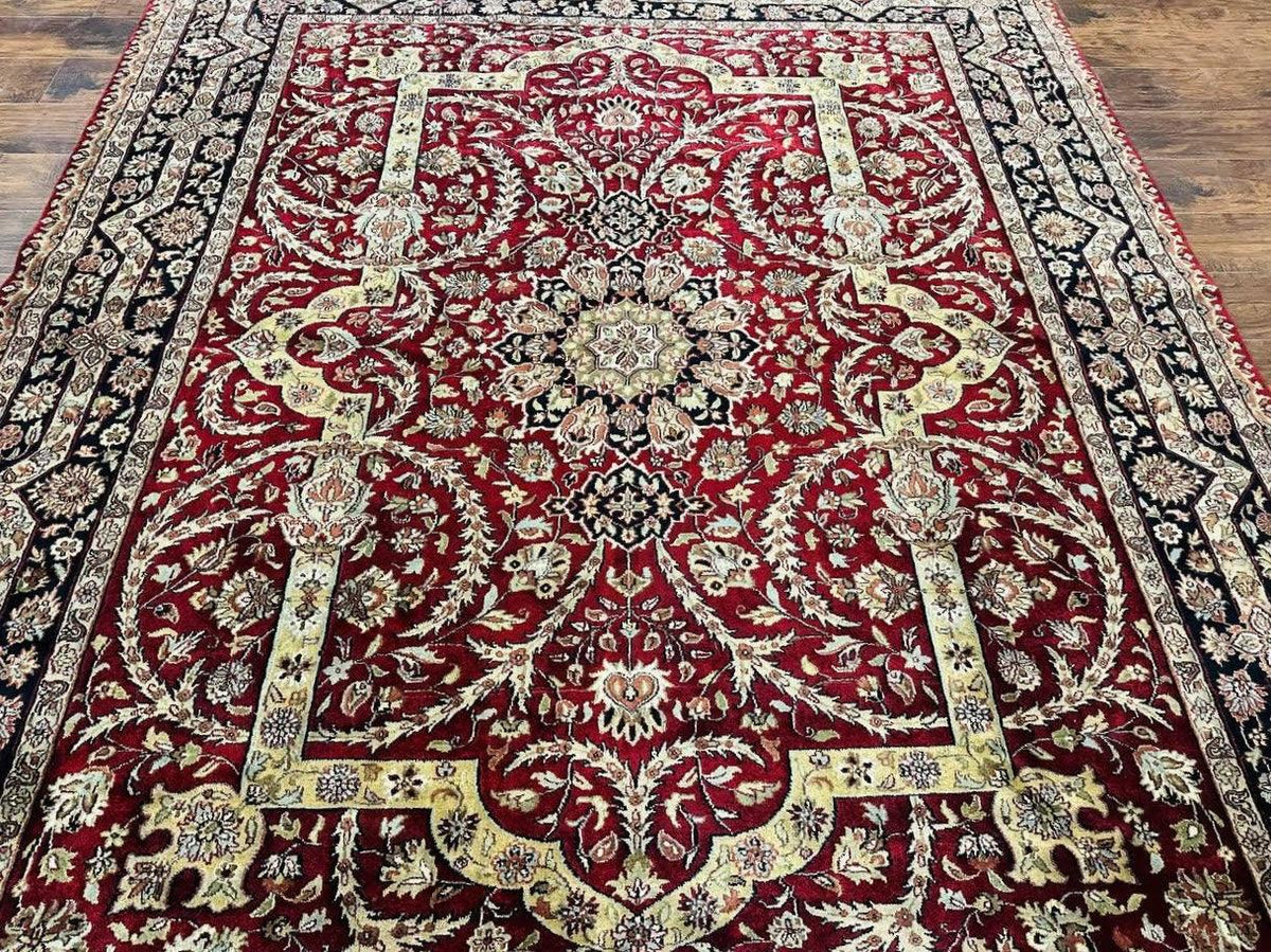Indo Persian Rug 8x10, Red Vintage Wool Traditional Carpet, Floral, Handmade - Jewel Rugs, view 13