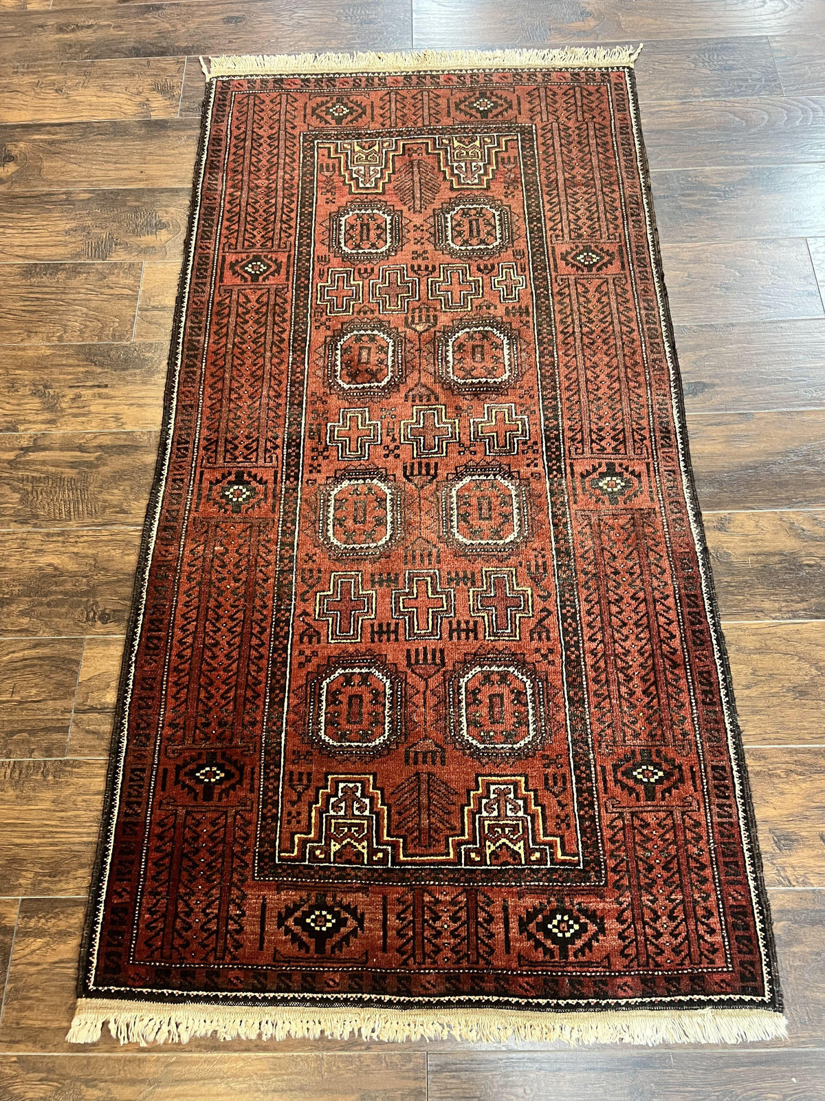 Antique Persian Turkoman Rug 3x6, Wool Tribal Handmade Carpet, Red and Black - Jewel Rugs, view 13