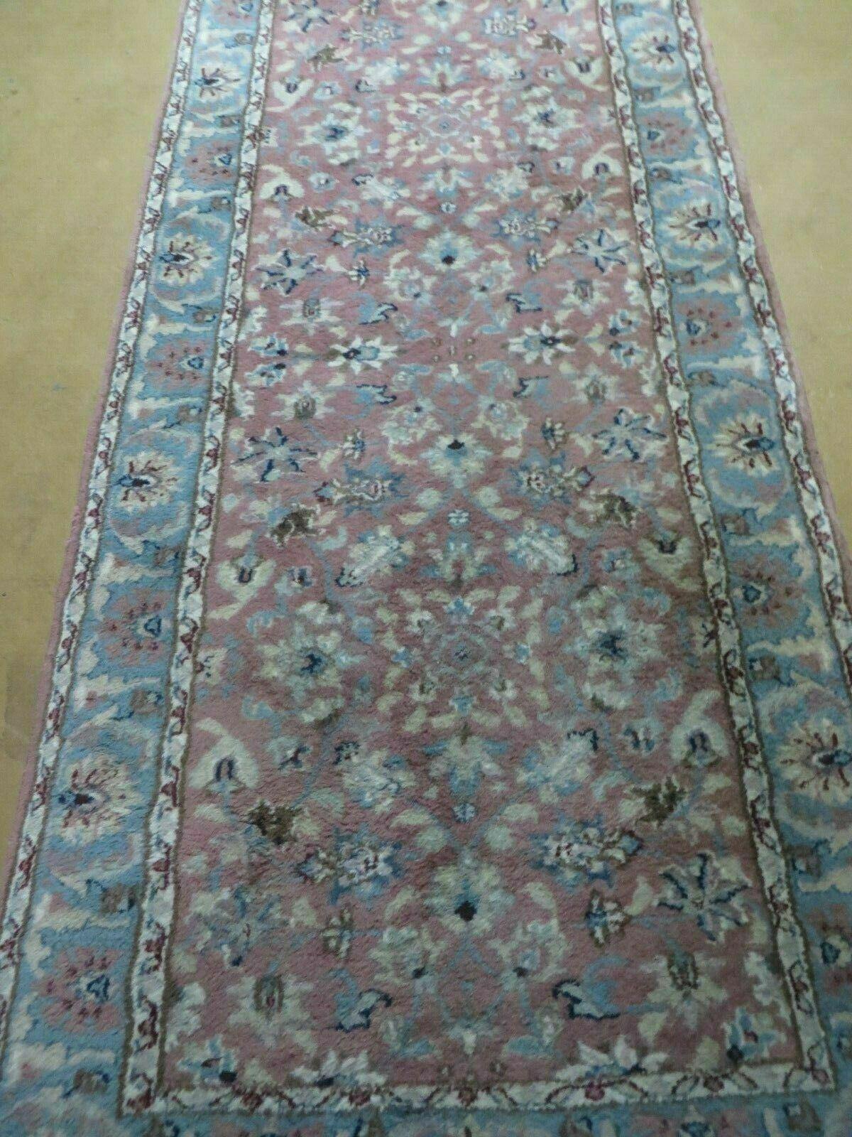 Indo Persian Runner Rug 2.8 x 12, Wool Hand Knotted, Pink and Light Blue - Jewel Rugs, view 12