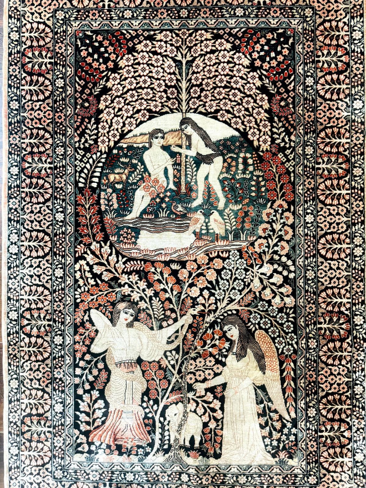 Stunning Sino Persian Pictorial Rug 2.7 x 4, Garden of Eden Adam & Eve Tree of Life Design, Extremely Fine 580 KPSI, Masterpiece - Jewel Rugs, view 5
