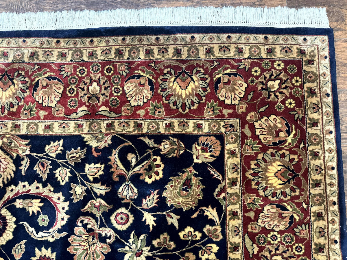 Indo Persian Rug 8x10, Navy Blue and Red, Floral Allover, Hand Knotted Vintage Wool Carpet, Indo Sarouk - Jewel Rugs, view 8