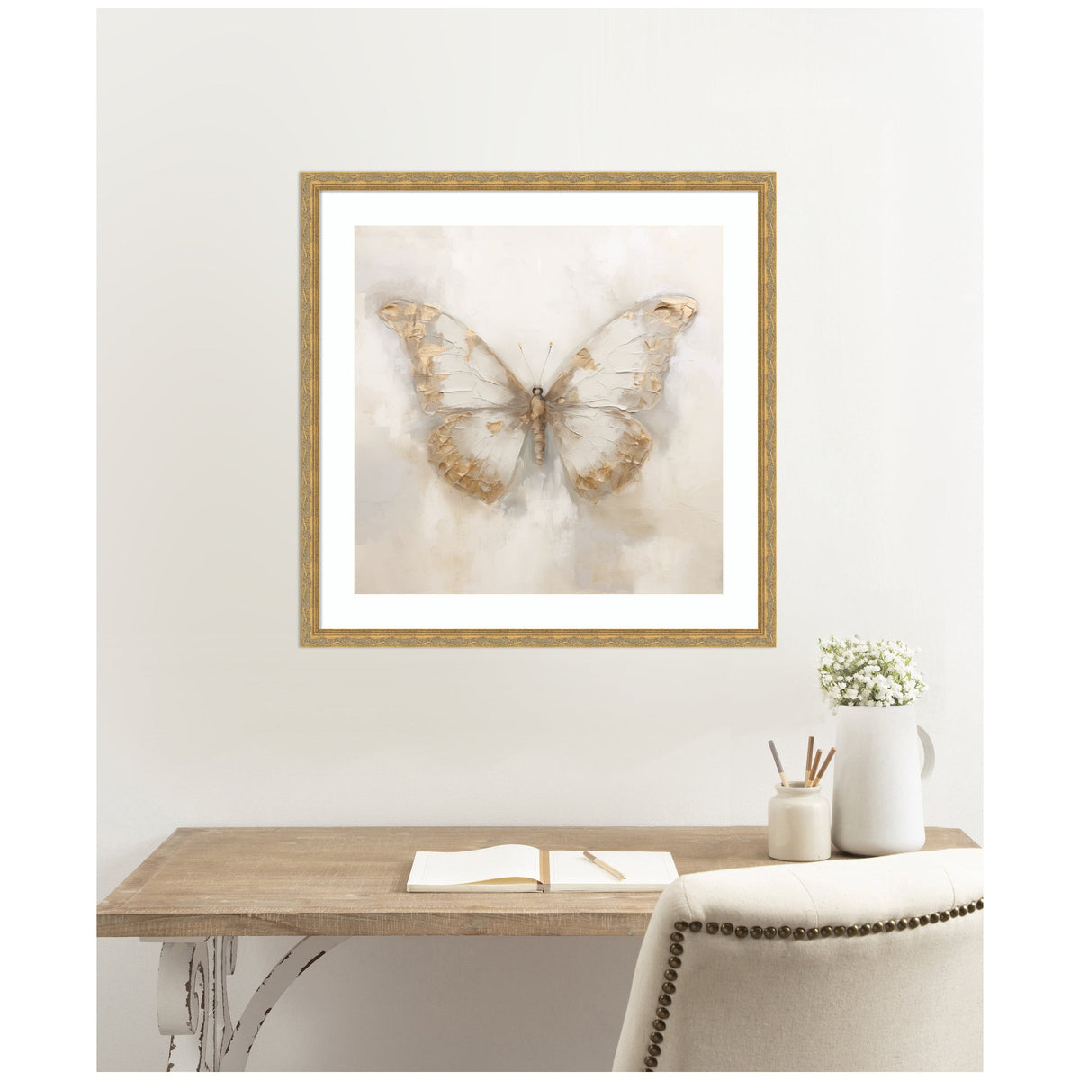 Framed Art Butterfly Neutral 2 by The Creative Bunch Studio