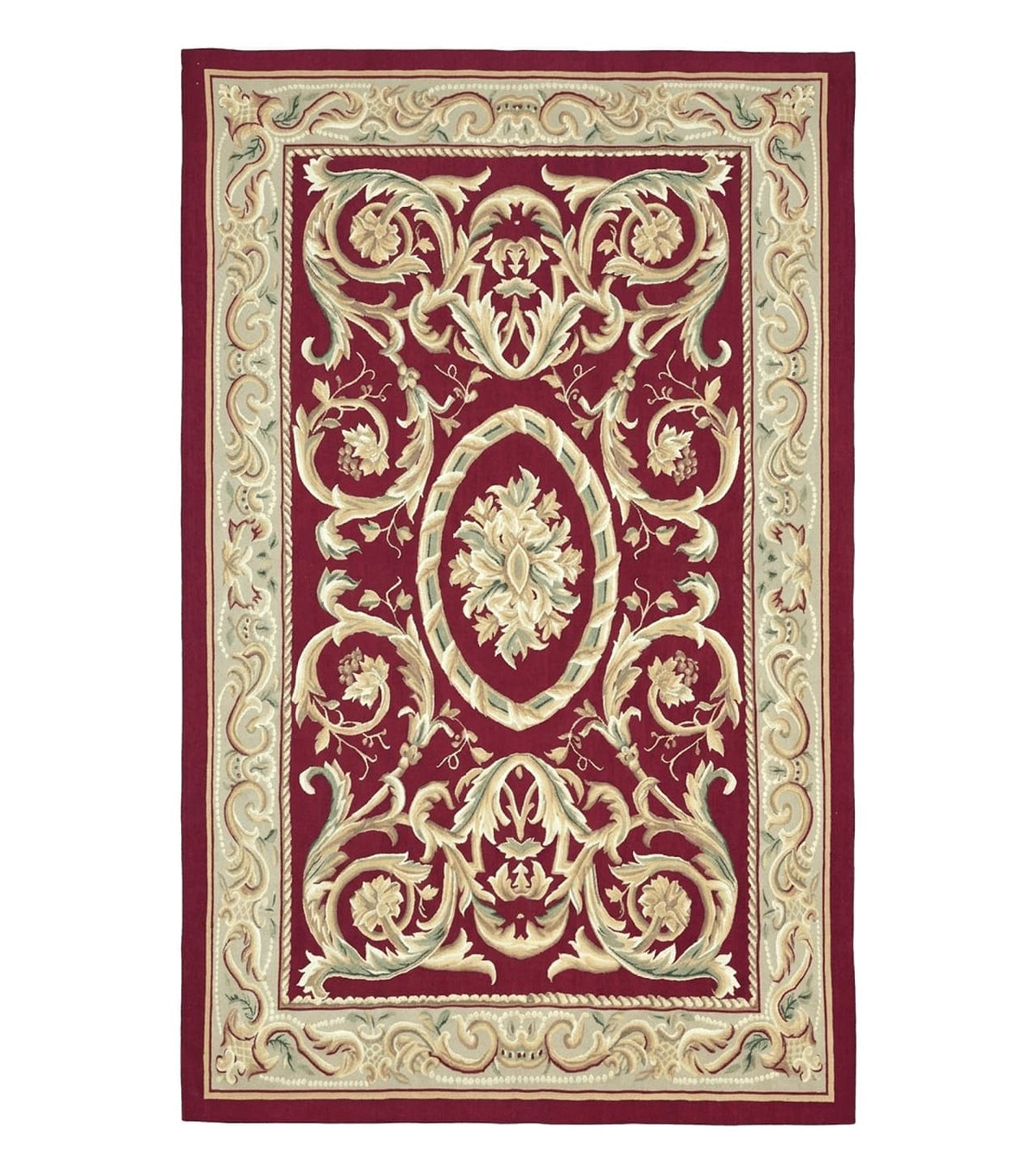 Burgundy Aubusson Rug 6x9, Vintage Wool Carpet - Jewel Rugs