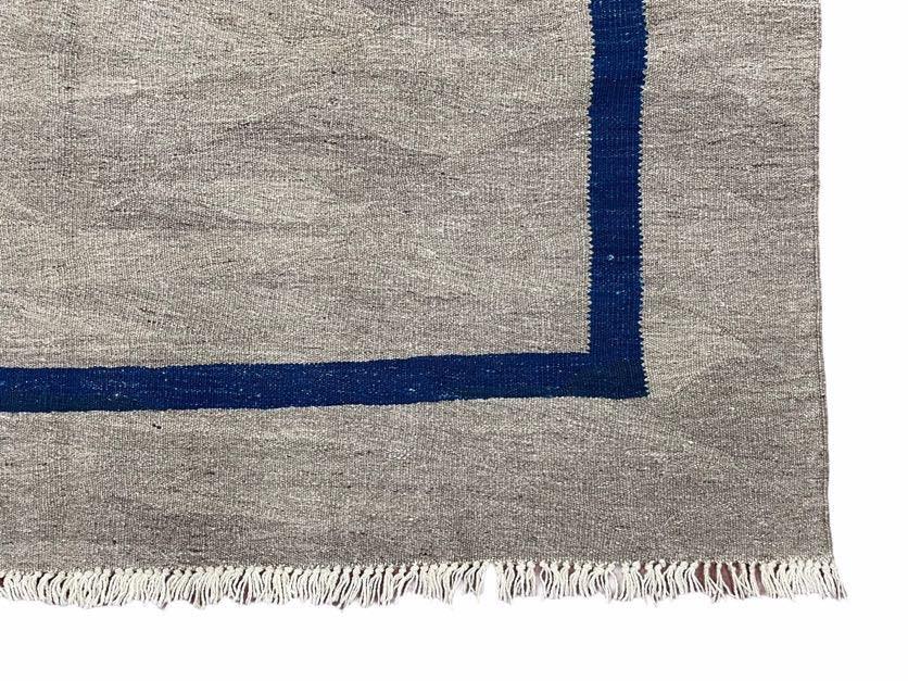 Geometric Turkish Kilim Rug 5' 7" x 7' 9", Flatweave Carpet, Minimal Design, Anatolian Carpet, Gray, Geometric, Dark Blue, Hand-Knotted, New - Jewel Rugs, view 12