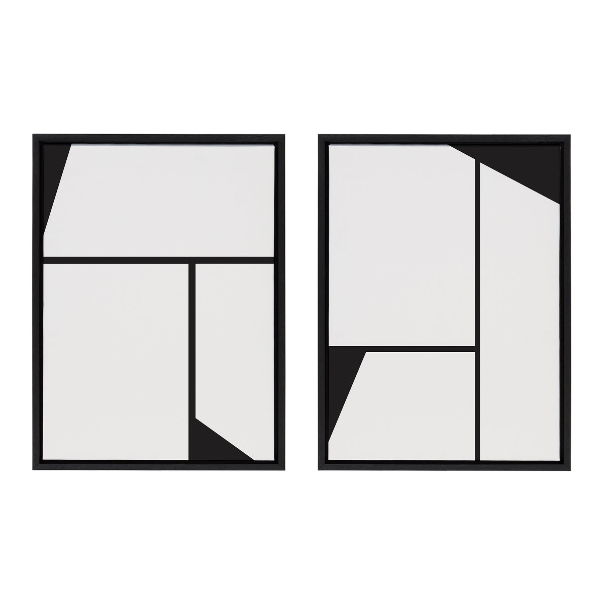Sylvie Sleek Luxe Minimalist Black and White Abstract Framed Canvas Art Set by The Creative Bunch Studio