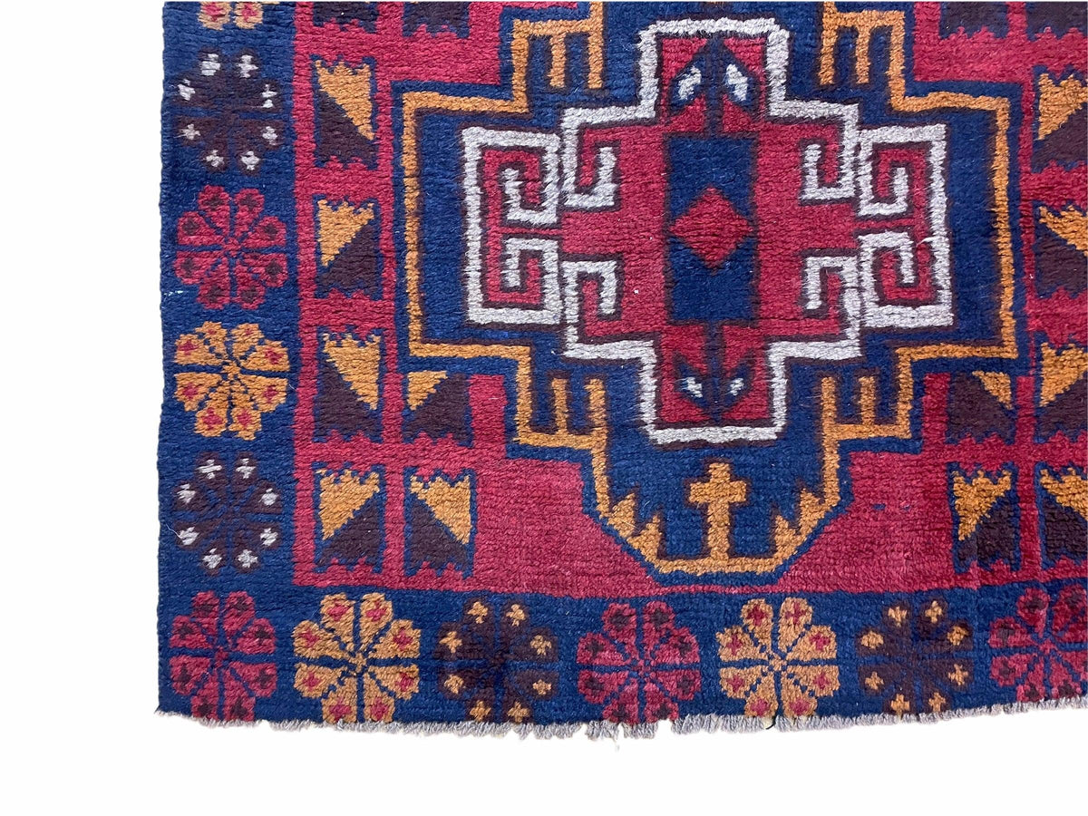 3 X 4.3 Vintage Handmade Tribal Wool Rug Balouch Rug Afghan Rug Red Blue Nice - Jewel Rugs, view 9