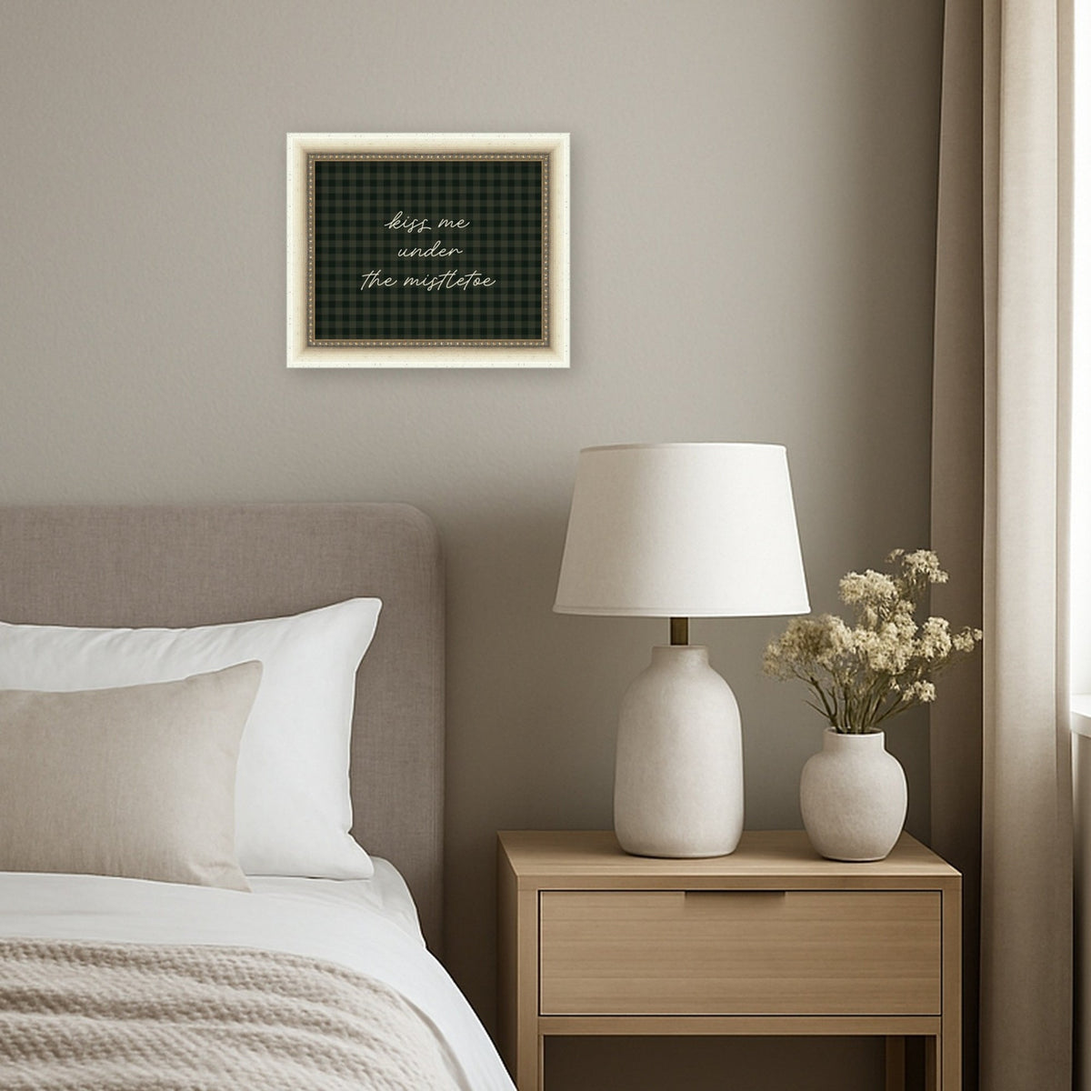 Mistletoe Kiss Green Gingham by The Creative Bunch Studio Framed Mounted Canvas Wall Art Print