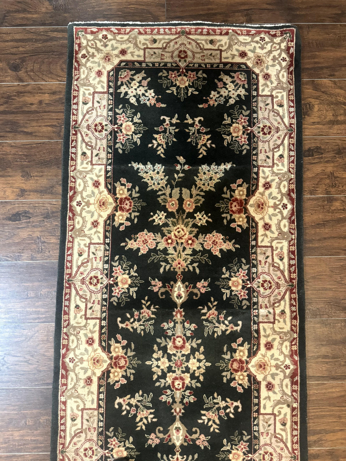 Long Pak Persian Runner Rug 2.7 x 21, Floral Allover, Dark Green and Beige, Handmade Wool Runner Rug, 21ft Runner for Hallway - Jewel Rugs, view 6