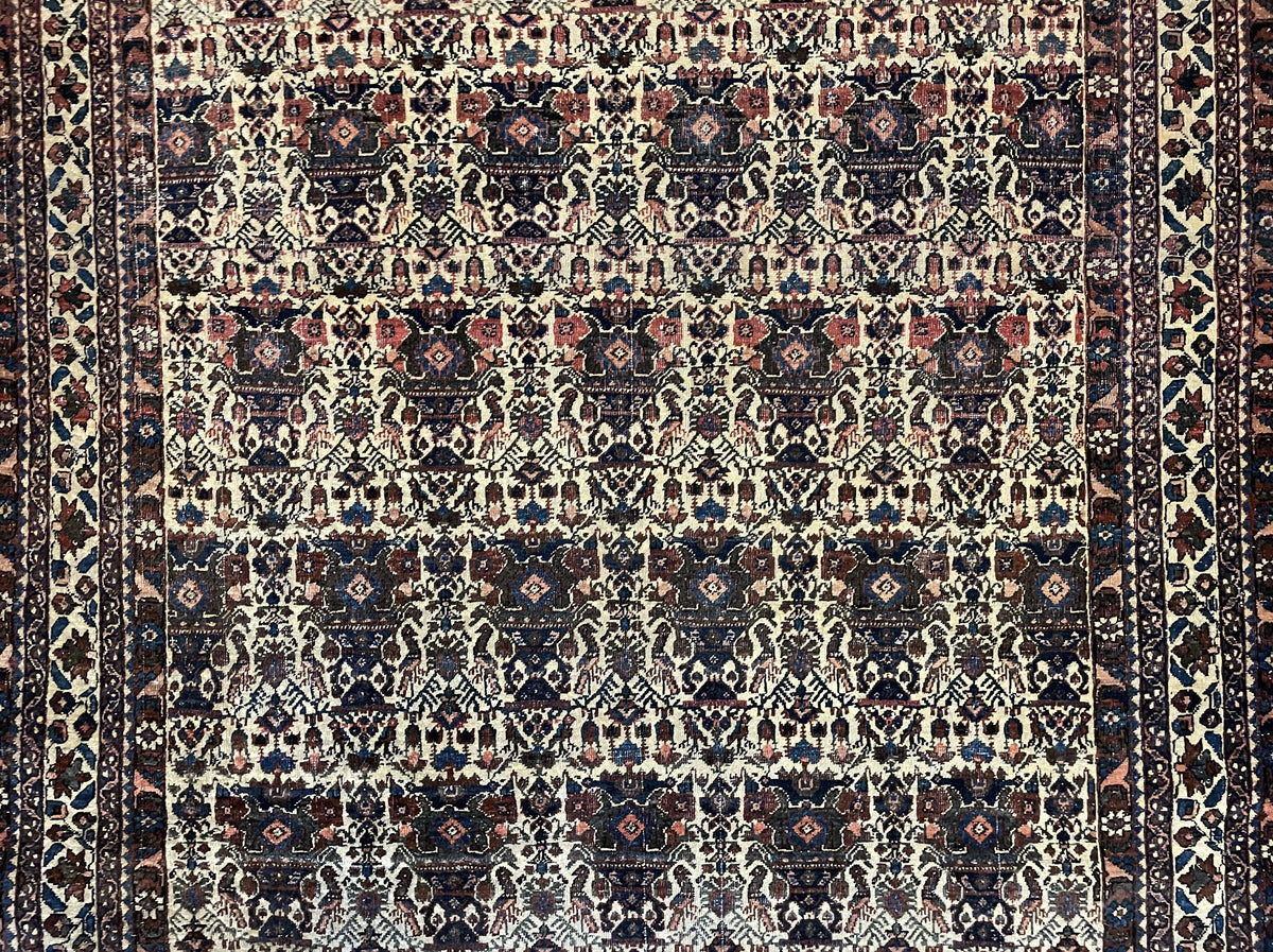 Antique Persian Afshar Rug 5x7, Wool Hand Knotted Oriental Carpet 5 x 7 ft, Repeated Motif Allover, Cream and Maroon, Tribal Rug, Medium Sized Rug, Zil-i-Sultan Design - Jewel Rugs, view 4